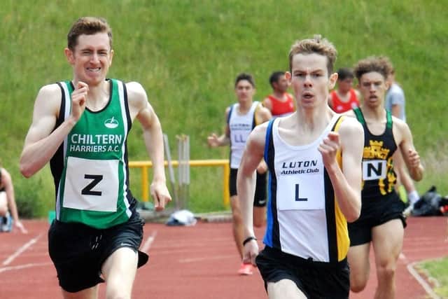 Luton AC's Jed Noblett was victorious in the men's A 800m in a time of 1.58.9mins - pic: Alan Daglish