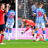 Jordan Clark puts Luton 3-2 ahead against Huddersfield on Tuesday night