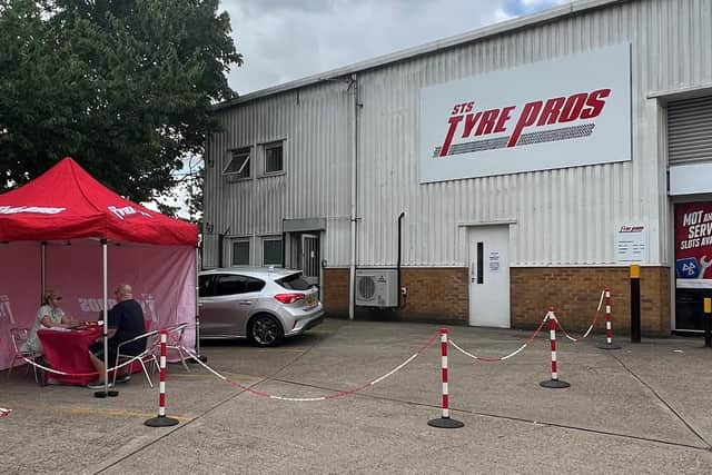Catalytic converter security marking event at STS Tyre Pros (Picture: Bedfordshire Police)