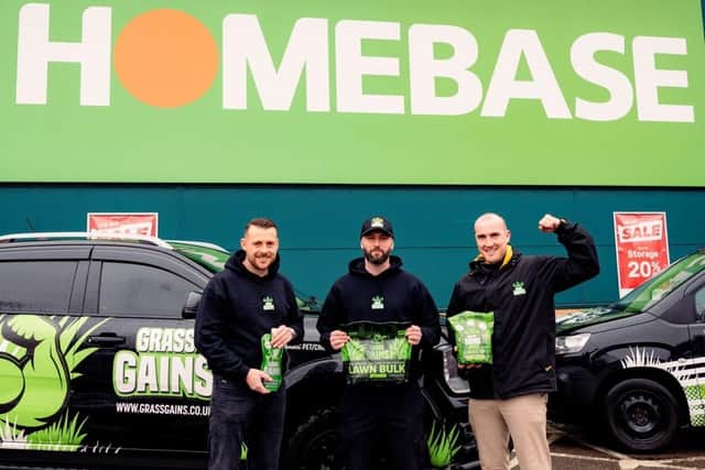 The Grass Gains team, pictured at Homebase in Milton Keynes, celebrating their product launch.