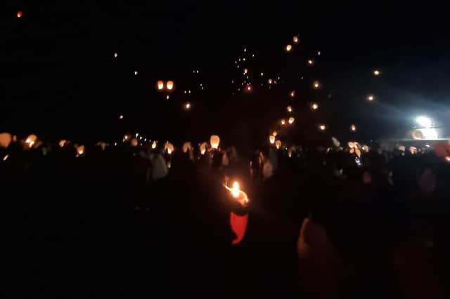 Chinese lanterns were lit after the service
