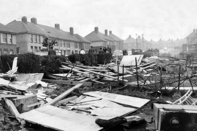 Houses flattened by the hurricane that ripped through Sheffield in February 1962
