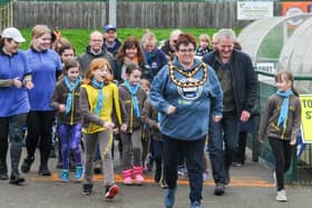 Mayor Cllr Liz Jones leads the pack of mile walkers (John Chatterley)