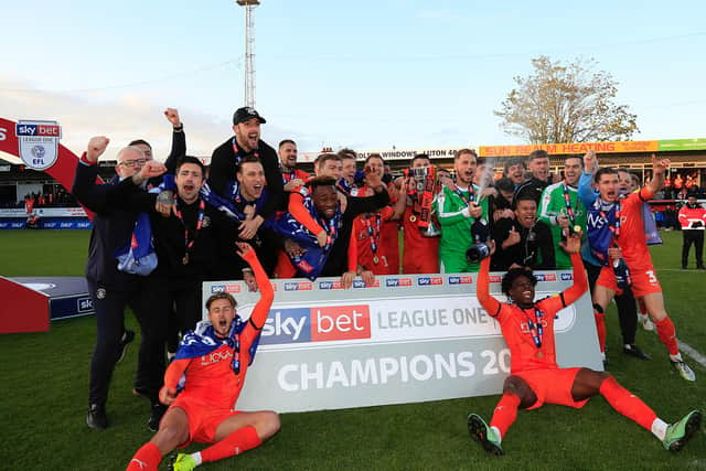 Luton celebrate winning the League One title back in 2019