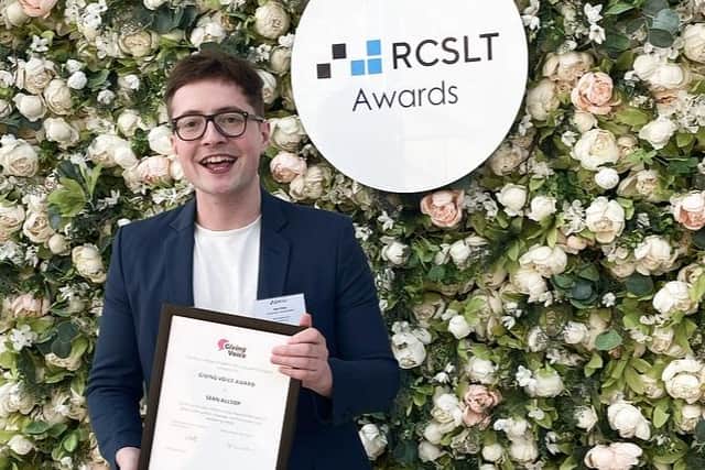 Sean Allsop received the Giving Voice Award from the Royal College of Speech and Language Therapist (RCSLT)