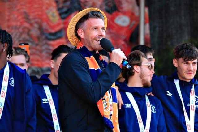 Town boss Rob Edwards on stage at St George's Square