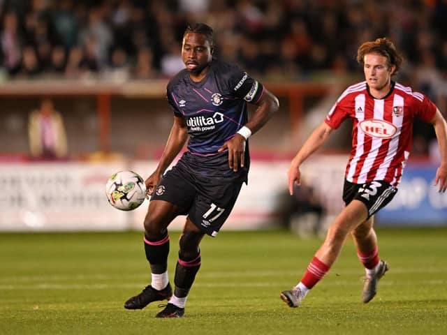 Town midfielder Pelly-Ruddock Mpanzu on the ball against Exeter in midweek - pic: Harry Trump/Getty Images