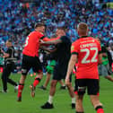 Luke Berry celebrates winning promotion at Wembley
