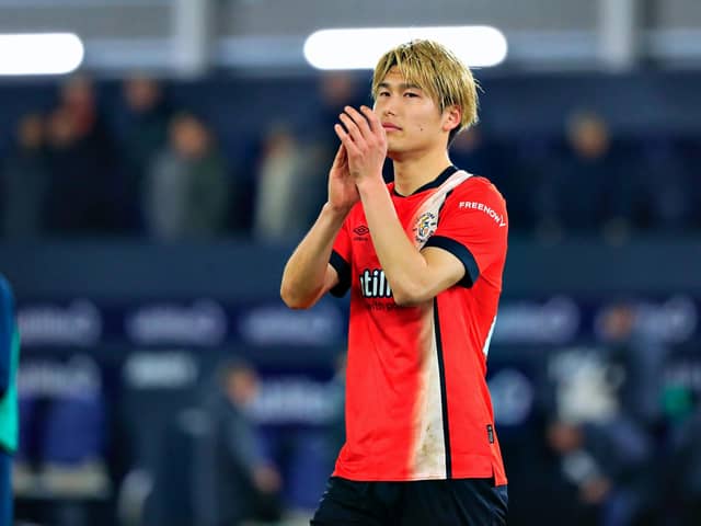 Daiki Hashioka applauds the Luton supporters after Saturday's 3-2 defeat to Aston Villa - pic: Liam Smith