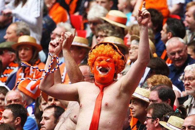 A Luton Town fan supports his team during the Johnstone's Paint Trophy Final match between Luton Town and Scunthorpe United at Wembley Stadium on April 5, 2009.
