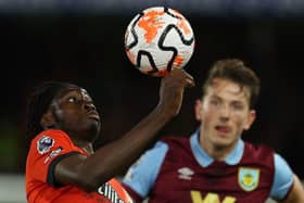 Elijah Adebayo attempts to hold the ball up against Burnley on Tuesday night - pic: ADRIAN DENNIS/AFP via Getty Images