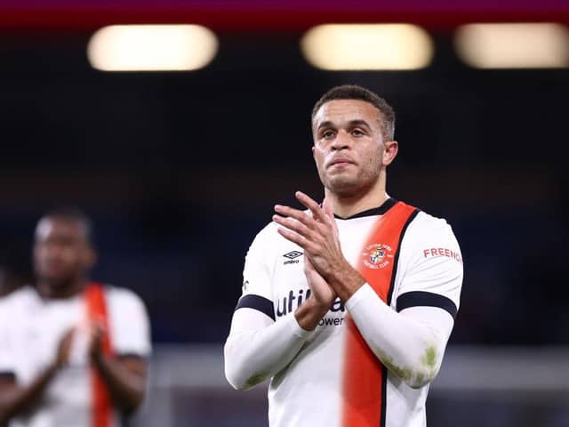 Town striker Carlton Morris applauds the Luton fans at Burnley - pic: Naomi Baker/Getty Images