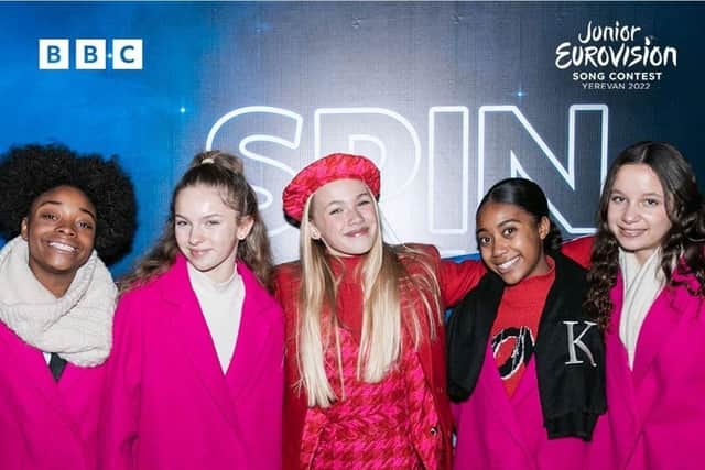 Sorayiah (left) with her dance team and singer Freya Skye (centre)
