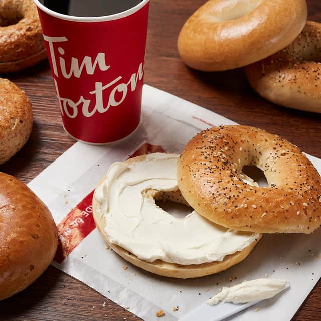 Tim Hortons bagel and coffee