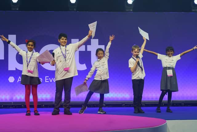 Pupils presenting their solution on Bett's main stage at last year's Design4SDGs Design Challenge