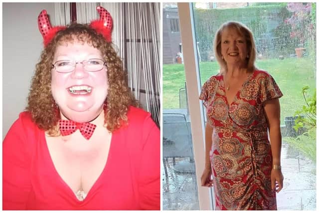 Pamela looks unrecognisable in these pictures before and after her weight loss. Picture: Slimming World
