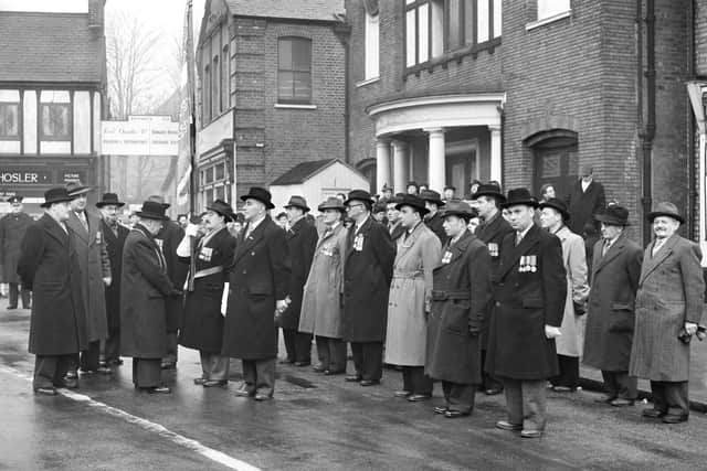 Jewish ex-servicemen outside Luton Synagogue in the 1950s