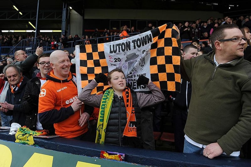 Luton Town fans enjoy the atmosphere before the FA Cup with Budweiser Fifth Round Match between Luton Town and Millwall at Kenilworth Road on February 16, 2013.