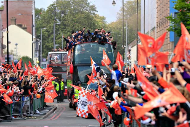Luton Town's players on their open top bus tour this afternoon