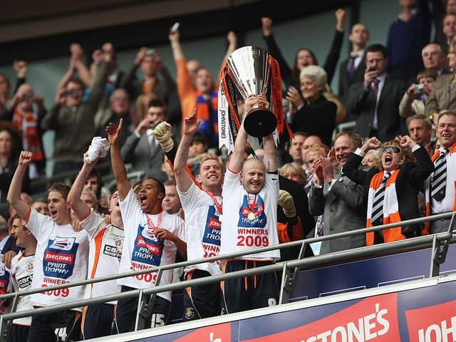 Luton Town lift the Johnstone's Paint Trophy back in April 2009