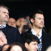 Harry Styles looks on prior to the Premier League match between Luton Town and Manchester United at Kenilworth Road. Photo by Catherine Ivill/Getty Images