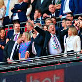 Town CEO Gary Sweet celebrates winning promotion to the Premier League at Wembley