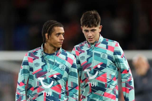 Jayden Luker and Joe Johnson warm up before Town's match against Burnley earlier this season - pic: Warren Little/Getty Images