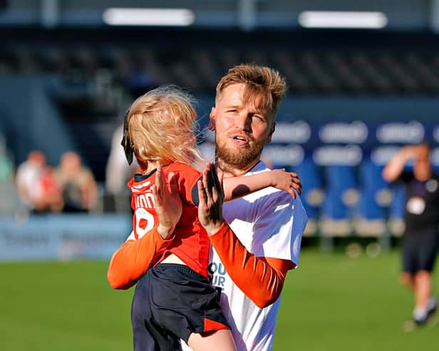 Luke Berry applauds the Hatters fans after the final game of the season against Fulham - pic: Liam Smith