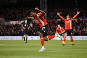 Teden Mengi celebrates after putting the Hatters in front against Crystal Palace on Saturday - pic: Julian Finney/Getty Images