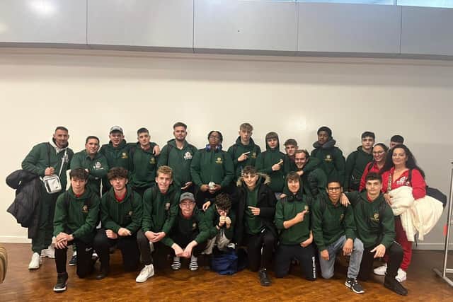 Luton's Under 16 rugby squad at Luton Airport before their hugely successful tour of Portugal last month. They beat both of the top teams they played with zero points against them