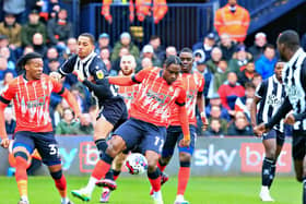 Luton midfielder Pelly-Ruddock Mpanzu in action against Watford on Saturday