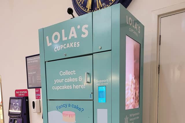 Lola's cupcake locker in The Mall Luton which will dispense your pre-ordered sweet treats when you key in a unique collection code