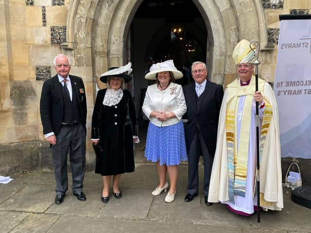 Lord-Lieutenant Helen Nellis and her husband Professor Joe Nellis flanked by (left) Bedfordshire High Sheriff Lady Jane Clifford and her husband Sir Timothy and (right) the Bishop of Bedford the Rt Rev Richard Atkinson OBE