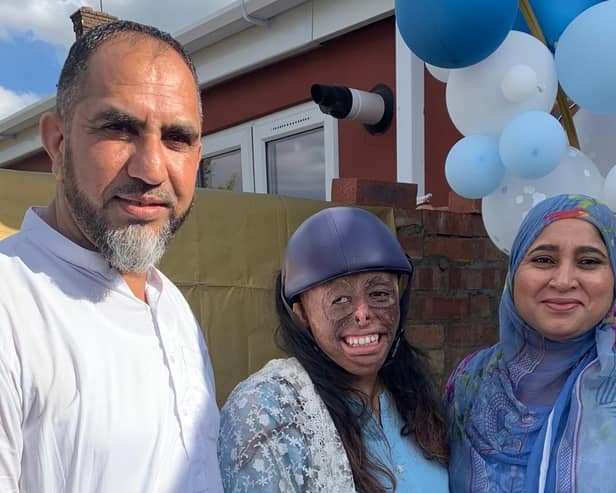 Talented film and TV production student Shamiam, pictured with her parents Arif and Tahira at her 21st birthday party last year. She's raising funds to help plan, shoot and edit a film for her final year at the University of Hertfordshire.