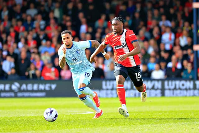 Teden Mengi moves forward during Luton's 2-1 win over AFC Bournemouth - pic: Liam Smith