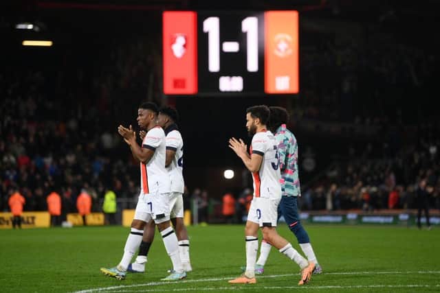 Luton's players applaud supporters after their match with AFC Bournemouth was called off on Saturday - pic: Mike Hewitt/Getty Images