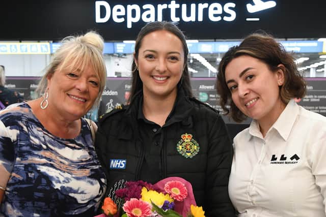 From left: Melanie Horwood - guest experience manager, Megan Byrne- East of England Ambulance Service, and Alexandra Moldovan - guest experience ambassador. (Picture: Luton Airport)