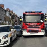A fire engine struggles to get down a road in Biscot. Picture: Luton Community Fire Station