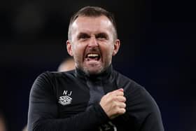 Town boss Nathan Jones celebrates a 2-1 win in Cardiff last night - pic: Getty Images