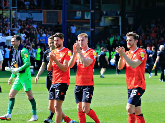 Hatters' players celebrate their 1-0 win over Nottingham Forest