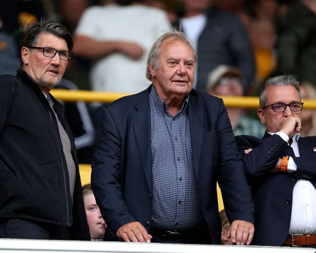 Town legend Mick Harford, the Hatters' chief recruitment officer, plus chairman David Wilkinson and CEO Gary Sweet watch on as Luton drew with Wolves on Wednesday night - pic: Eddie Keogh/Getty Images