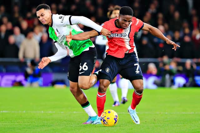 Chiedozie battles his way past Trent Alexander-Arnold - pic: Liam Smith