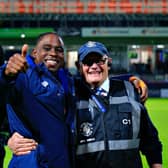 Hatters midfielder Pelly-Ruddock Mpanzu celebrates reaching Wembley