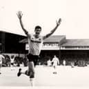 Mike Newell celebrates scoring for Luton during their 3-1 win over Spurs back in March 1987 - pic: Hatters Heritage