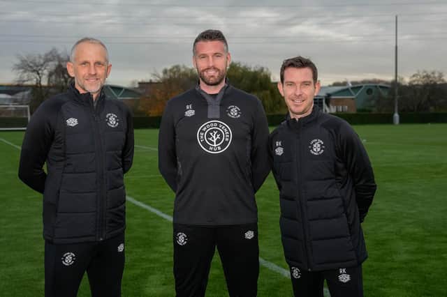 Luton boss Rob Edwards with new assistants Paul Trollope and Richie Kyle