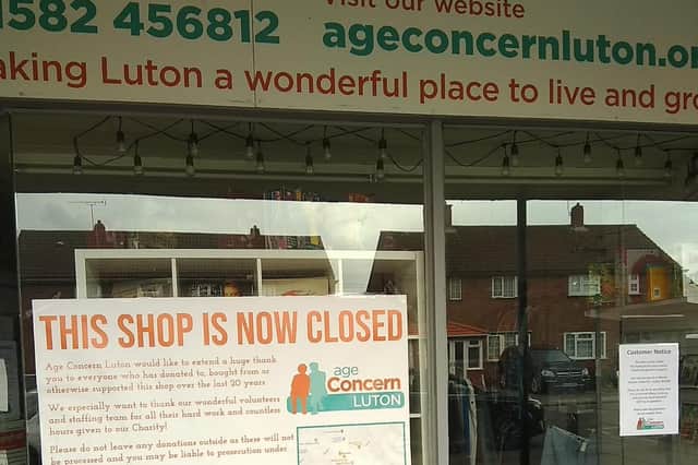 The closure notice in the window of the Age Concern Luton shop in Birdsfoot Lane. Customers can still visit the flagship shop in Farley Hill.
Pic: Supplied by Age Concern Luton
