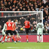 Elijah Adebayo scores his fifth Premier League goal of the season against Chelsea - pic: Shaun Botterill/Getty Images