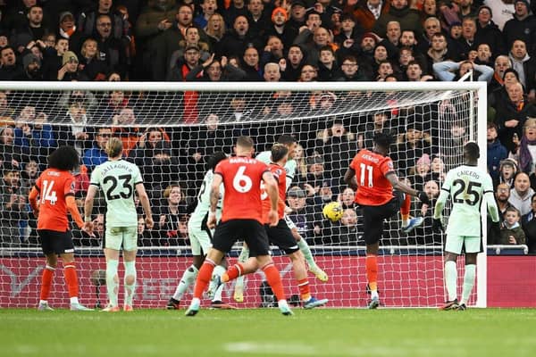 Elijah Adebayo scores his fifth Premier League goal of the season against Chelsea - pic: Shaun Botterill/Getty Images