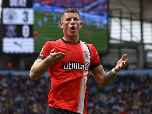 Ross Barkley celebrates scoring for the Hatters at Manchester City on Saturday - pic: DARREN STAPLES/AFP via Getty Images