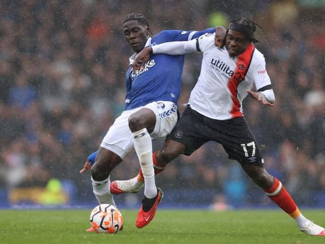 Pelly Ruddock Mpanzu battles for possession with Amadou Onana at Goodison Park - pic: George Wood/Getty Images